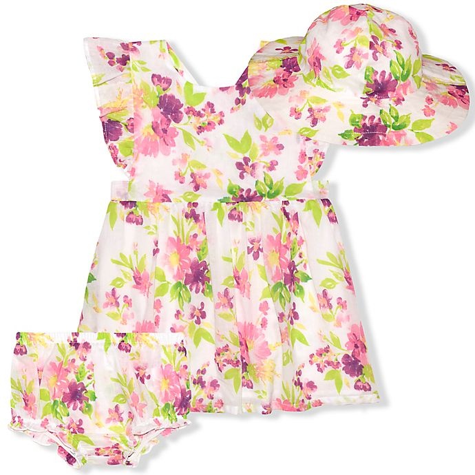 slide 1 of 1, Nannette Baby Nannette White floral woven dress with hat, 1 ct