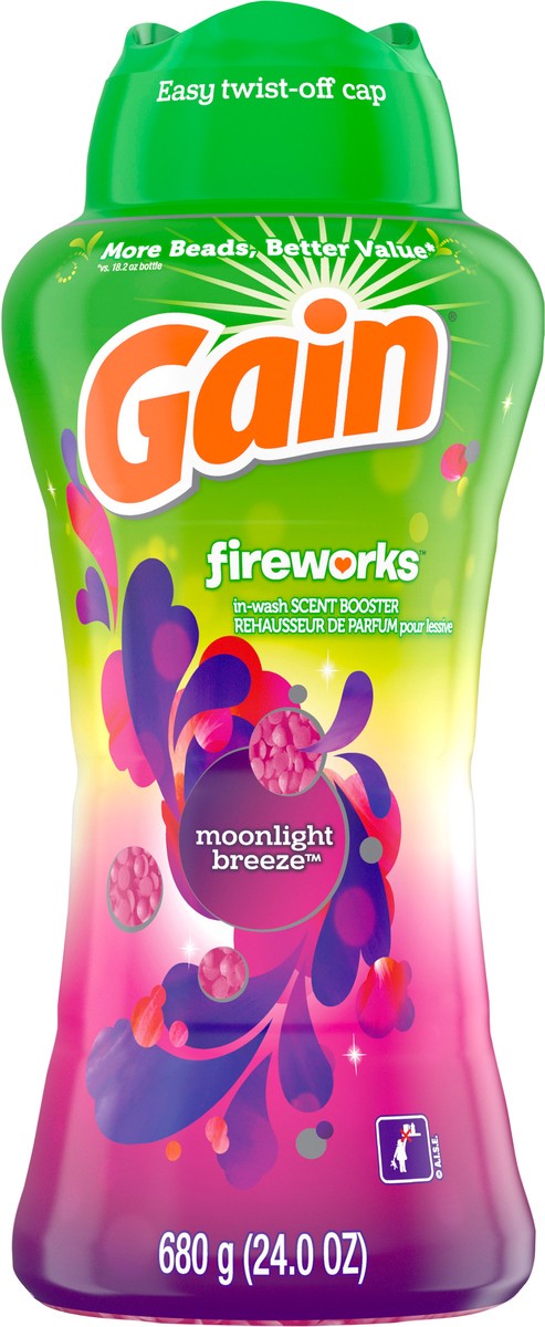 slide 6 of 8, Gain In-Wash Laundry Scent Booster, Moonlight Breeze Scent, 24.0 OZ, Fresh Extender + Odor Protection, 1.5 lb