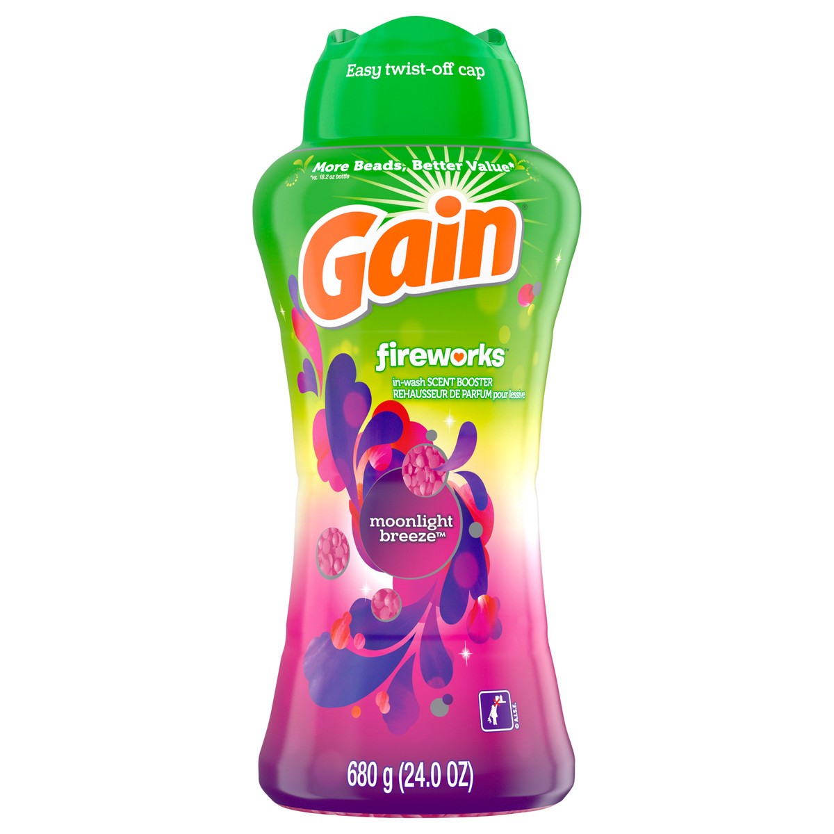 slide 2 of 8, Gain In-Wash Laundry Scent Booster, Moonlight Breeze Scent, 24.0 OZ, Fresh Extender + Odor Protection, 1.5 lb