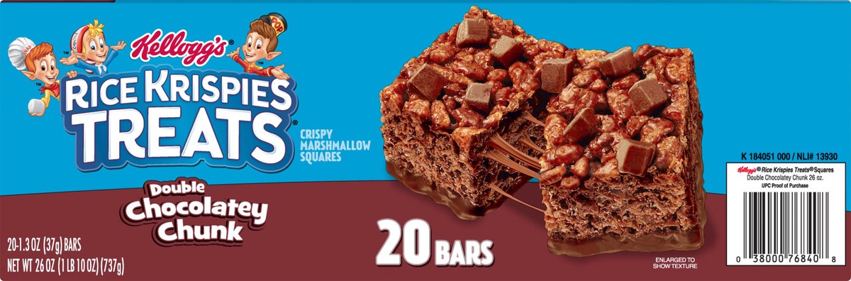 slide 6 of 7, Rice Krispies Treats Marshmallow Snack Bars, Kids Snacks, School Lunch, Double Chocolatey Chunk, 26oz Box, 20 Bars, 26 oz