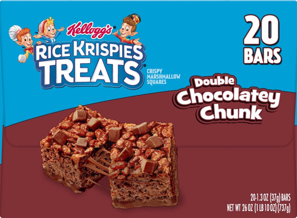 slide 5 of 7, Rice Krispies Treats Marshmallow Snack Bars, Kids Snacks, School Lunch, Double Chocolatey Chunk, 26oz Box, 20 Bars, 26 oz