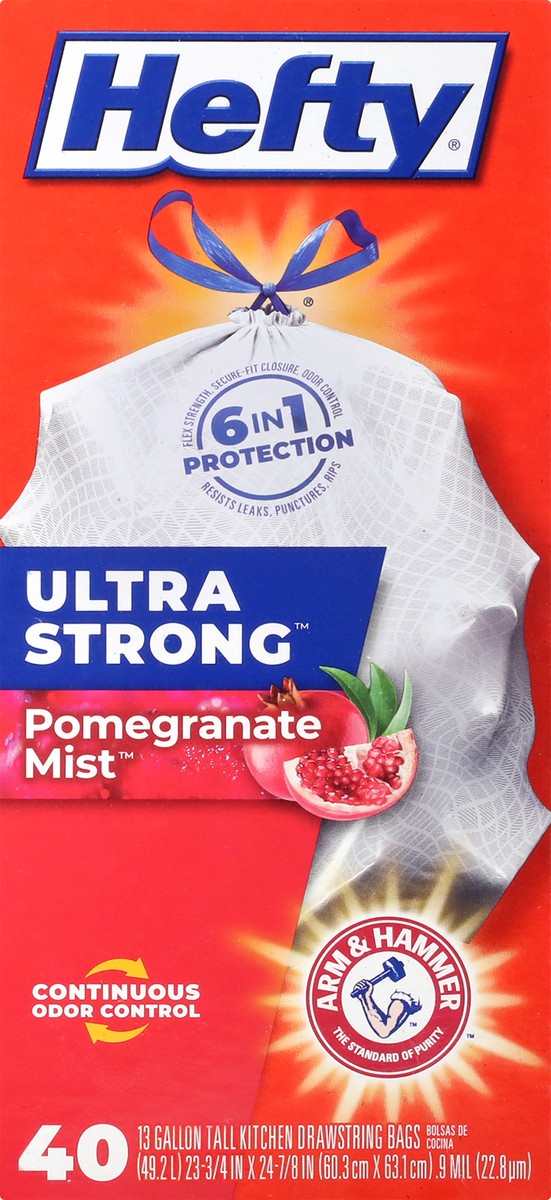 slide 3 of 12, Hefty Ultra Strong 13 Gallon Drawstring Pomegranate Mist Tall Kitchen Bags 40 ea, 40 ct