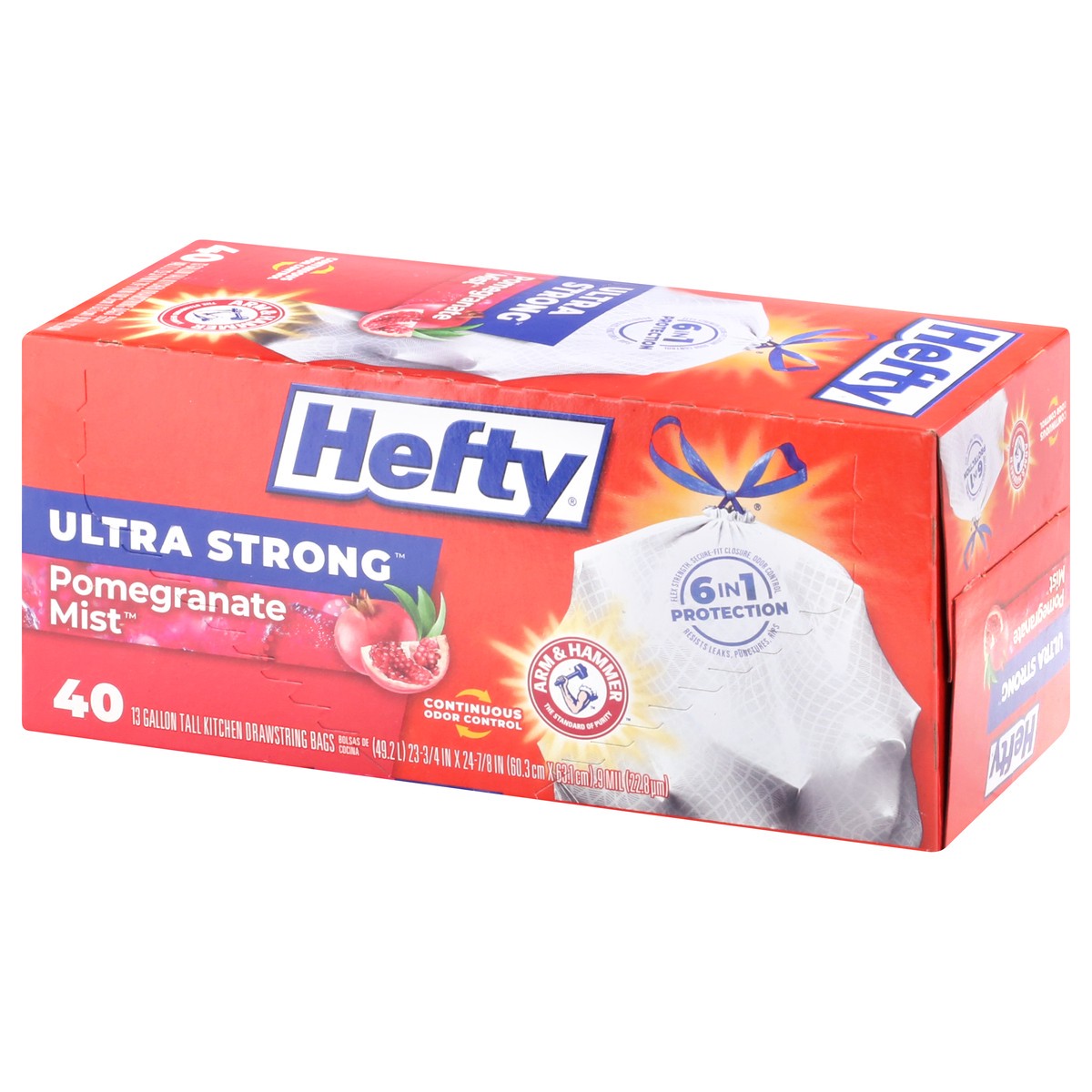 slide 12 of 12, Hefty Ultra Strong 13 Gallon Drawstring Pomegranate Mist Tall Kitchen Bags 40 ea, 40 ct