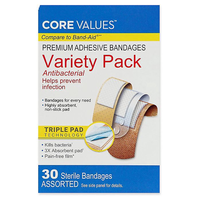 slide 2 of 4, Core Values Antibacterial Variety Pack Adhesive Bandages, 30 ct