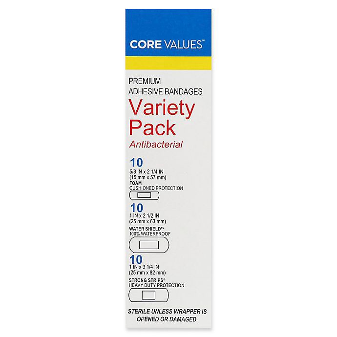 slide 4 of 4, Core Values Antibacterial Variety Pack Adhesive Bandages, 30 ct