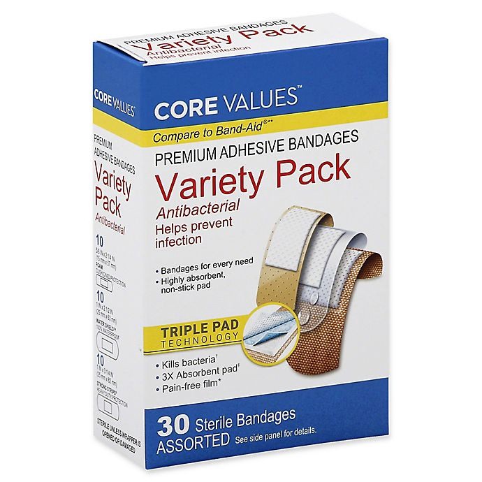 slide 1 of 4, Core Values Antibacterial Variety Pack Adhesive Bandages, 30 ct