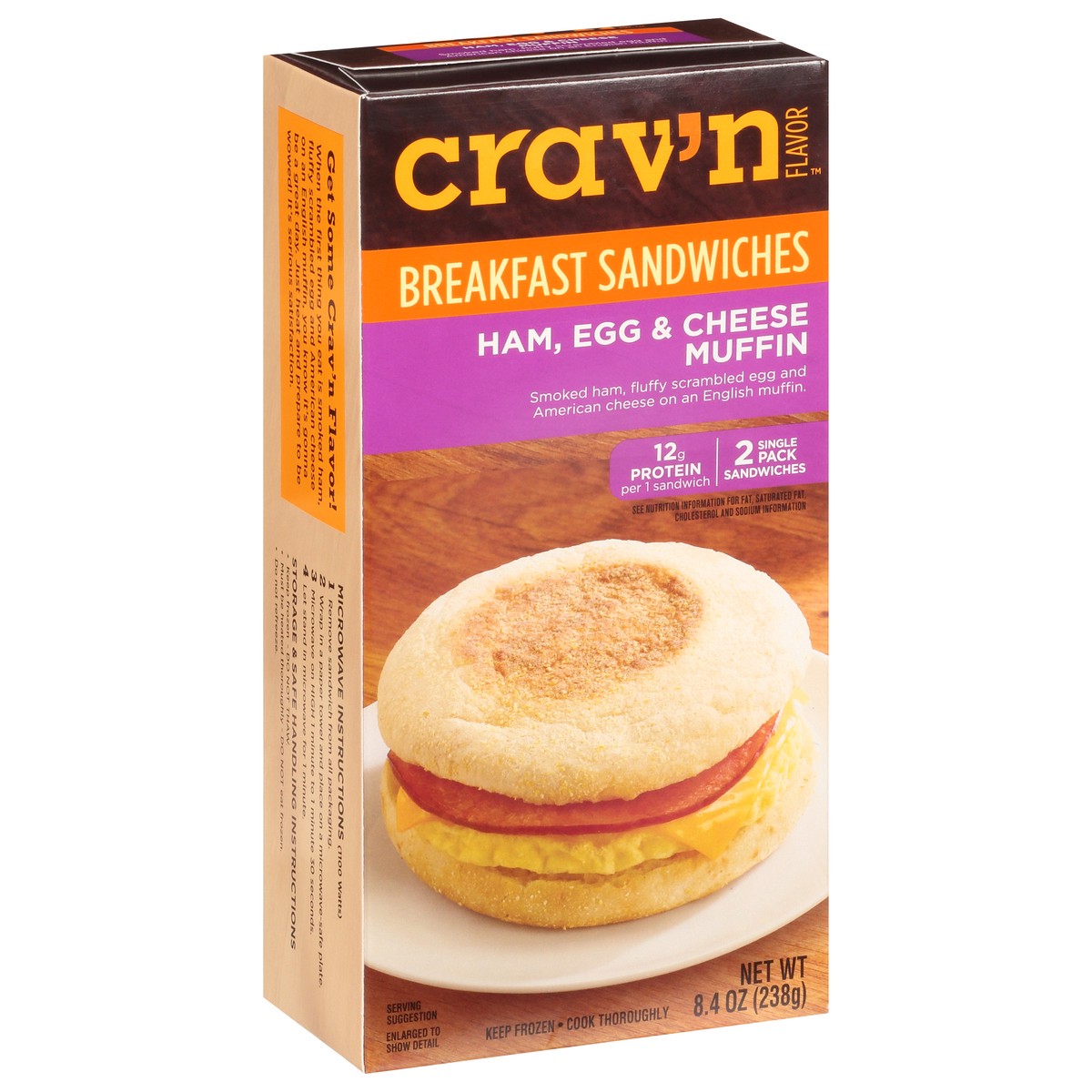 slide 2 of 9, Crav'n Flavor Ham, Egg & Cheese Muffin Breakfast Sandwiches Single Pack 2 ea, 2 ct