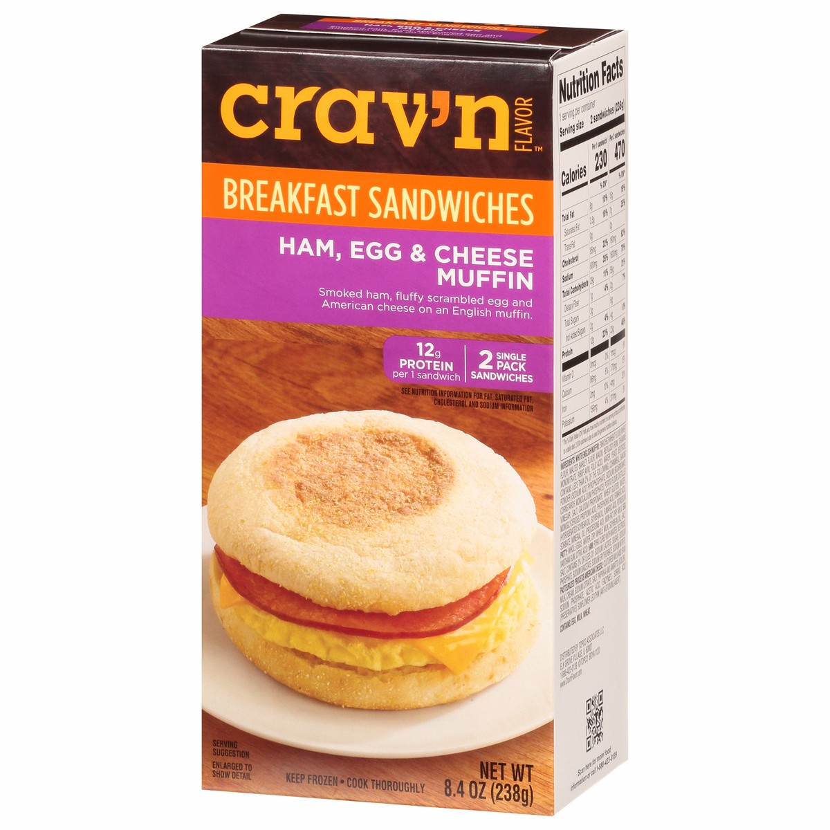 slide 6 of 9, Crav'n Flavor Ham, Egg & Cheese Muffin Breakfast Sandwiches Single Pack 2 ea, 2 ct