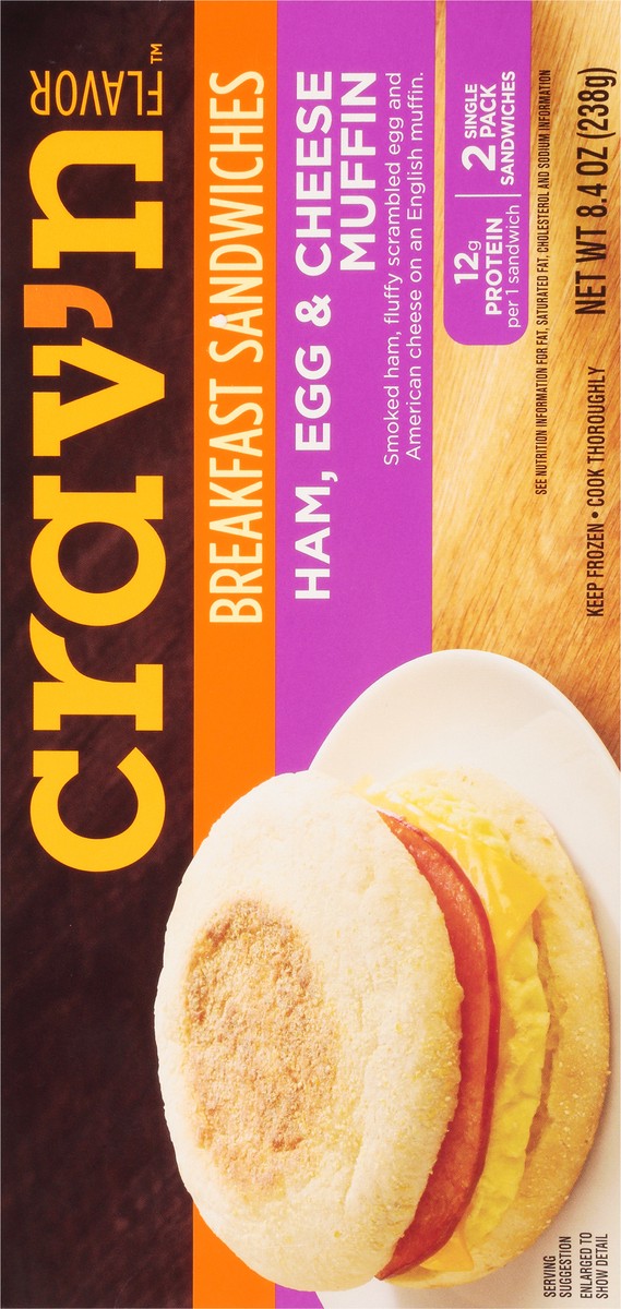slide 5 of 9, Crav'n Flavor Ham, Egg & Cheese Muffin Breakfast Sandwiches Single Pack 2 ea, 2 ct