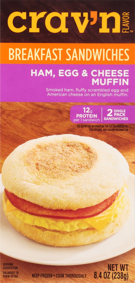 slide 9 of 9, Crav'n Flavor Ham, Egg & Cheese Muffin Breakfast Sandwiches Single Pack 2 ea, 2 ct