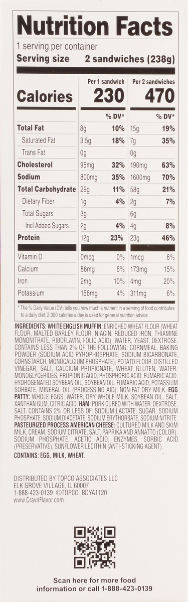 slide 4 of 9, Crav'n Flavor Ham, Egg & Cheese Muffin Breakfast Sandwiches Single Pack 2 ea, 2 ct
