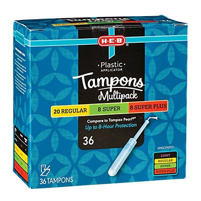 slide 1 of 1, H-E-B Plastic Unscented Multipack Tampons, 36 ct