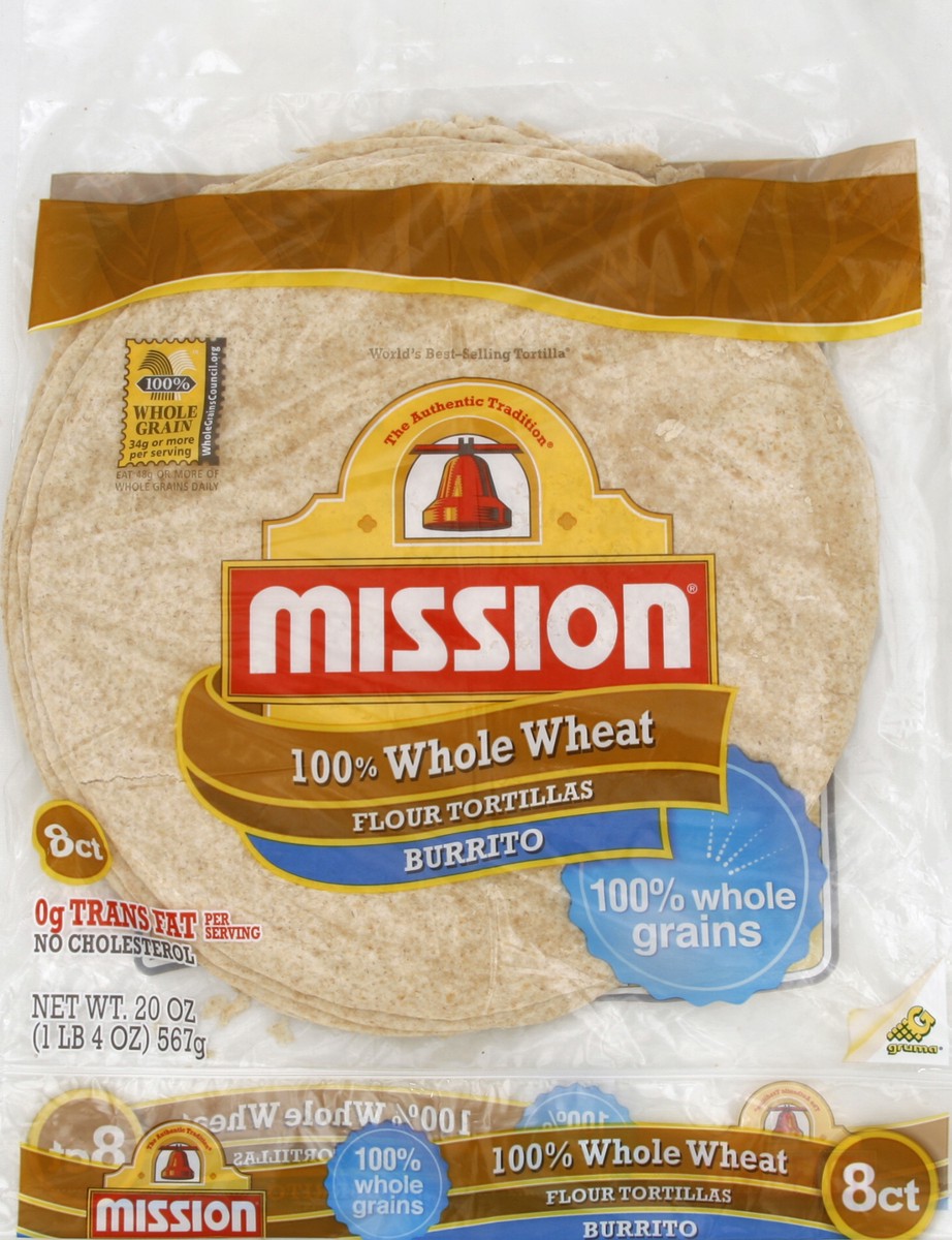 slide 2 of 5, Mission 100% Whole Wheat Burrito Tortilla 8ct, 8 ct