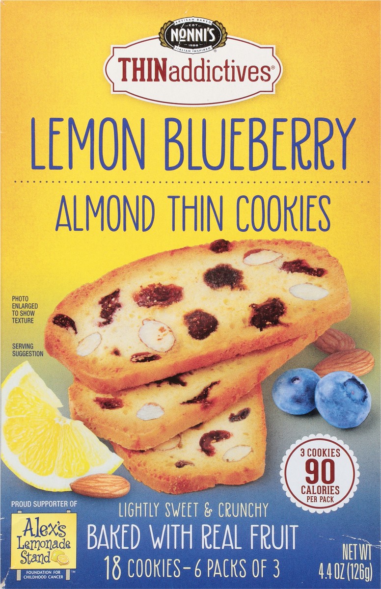 slide 6 of 11, Nonni's THINaddictives Almond Thin Lemon Blueberry Cookies 6 - 3 Packs, 4.4 oz