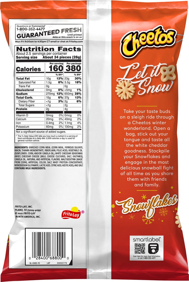 slide 2 of 3, Cheetos Snowflakes Cheese Flavored Snacks White Cheddar Flavored 2 3/8 Oz, 1 ct