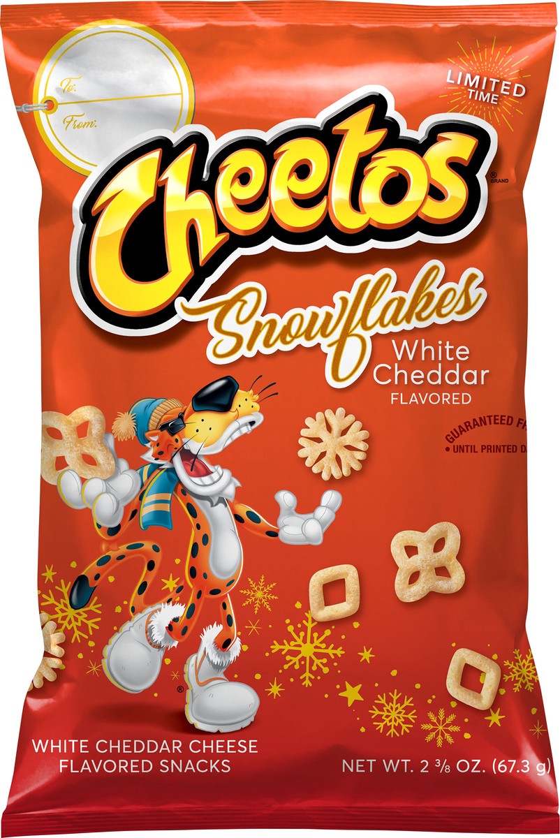 slide 3 of 3, Cheetos Snowflakes Cheese Flavored Snacks White Cheddar Flavored 2 3/8 Oz, 1 ct