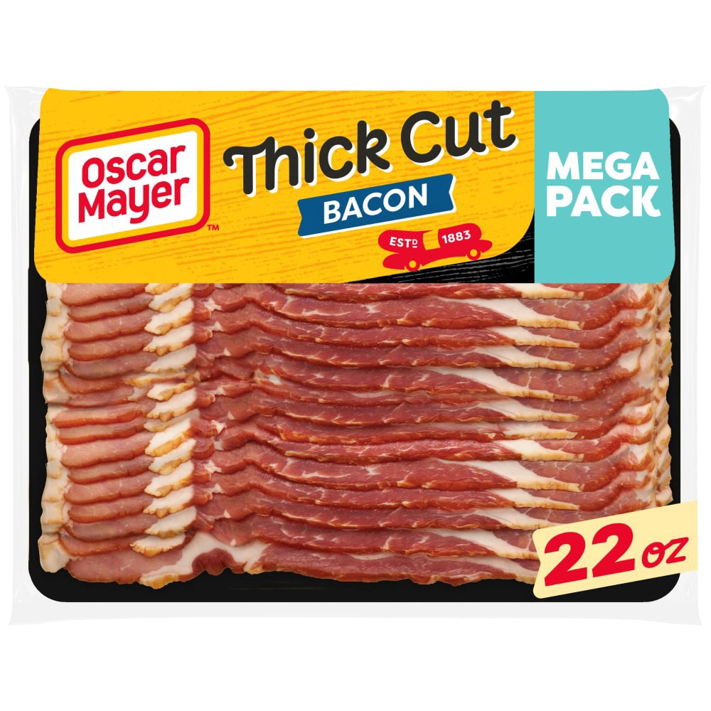 slide 1 of 7, Oscar Mayer Naturally Hardwood Smoked Thick Cut Bacon Mega Pack Pack, 15-17 Slices, 22 oz