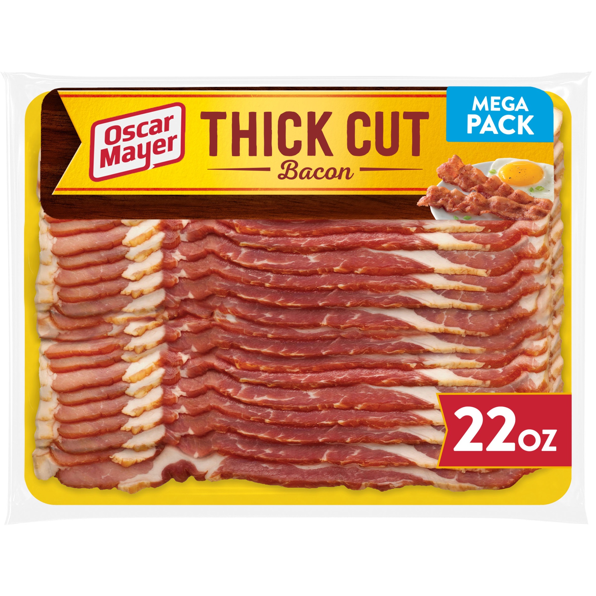 slide 1 of 1, Oscar Mayer Naturally Hardwood Smoked Thick Cut Bacon Mega Pack Pack, 15-17 Slices, 22 oz