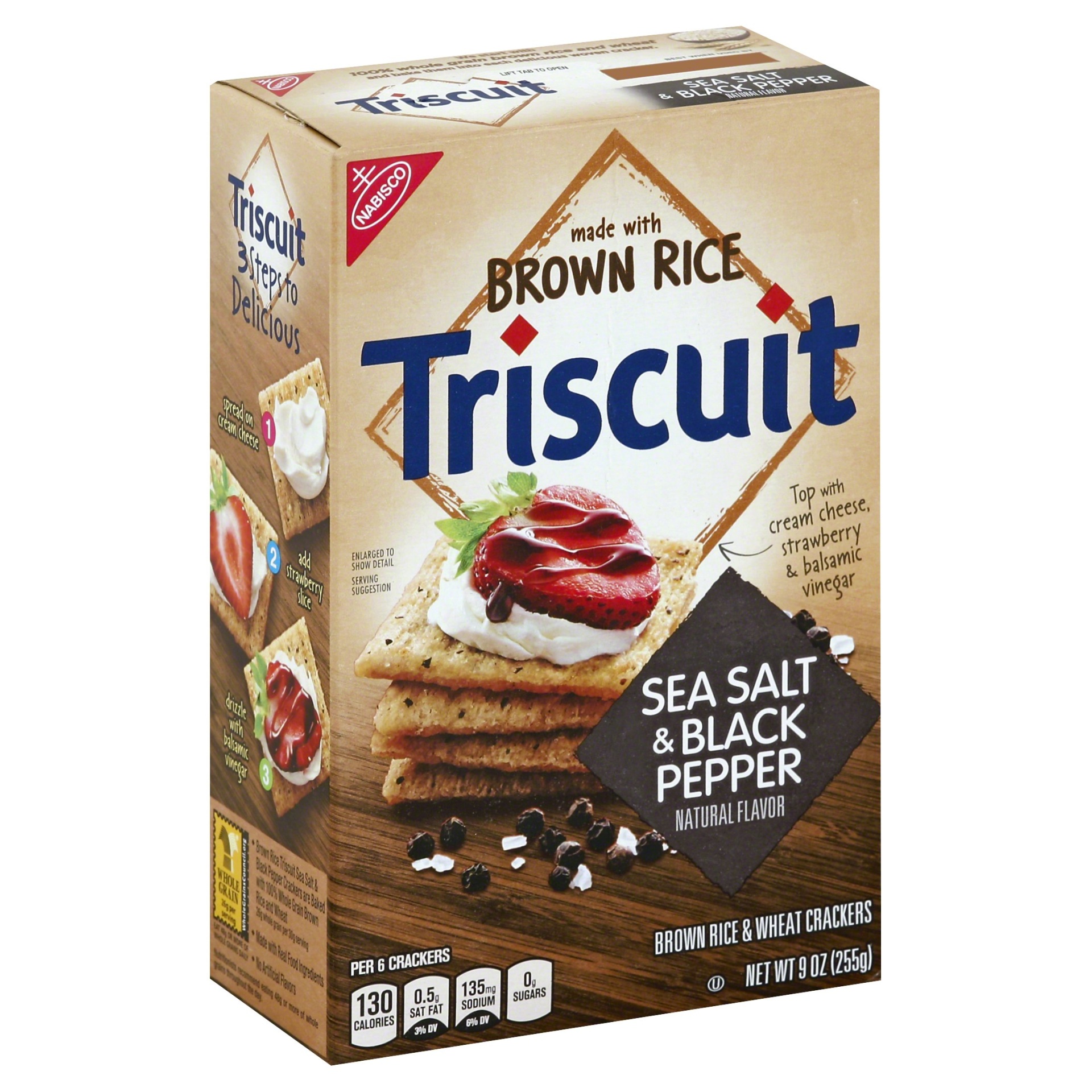 slide 1 of 8, Triscuit Sea Salt & Black Pepper Brown Rice Crackers, 9 oz