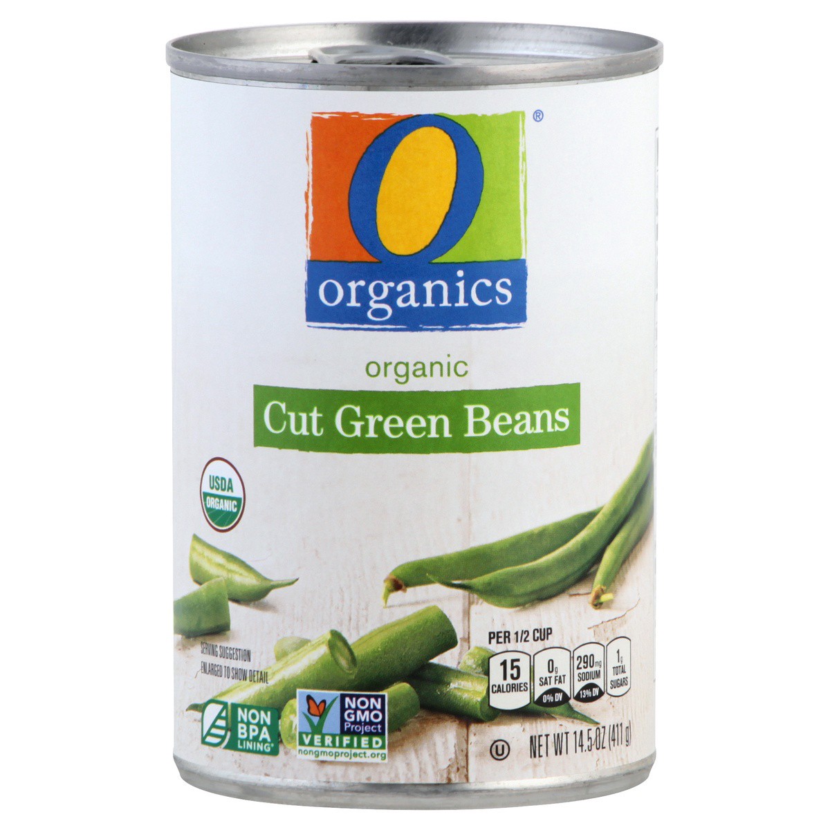 slide 1 of 7, O Organics Organic Beans Green Cut, 14.5 oz