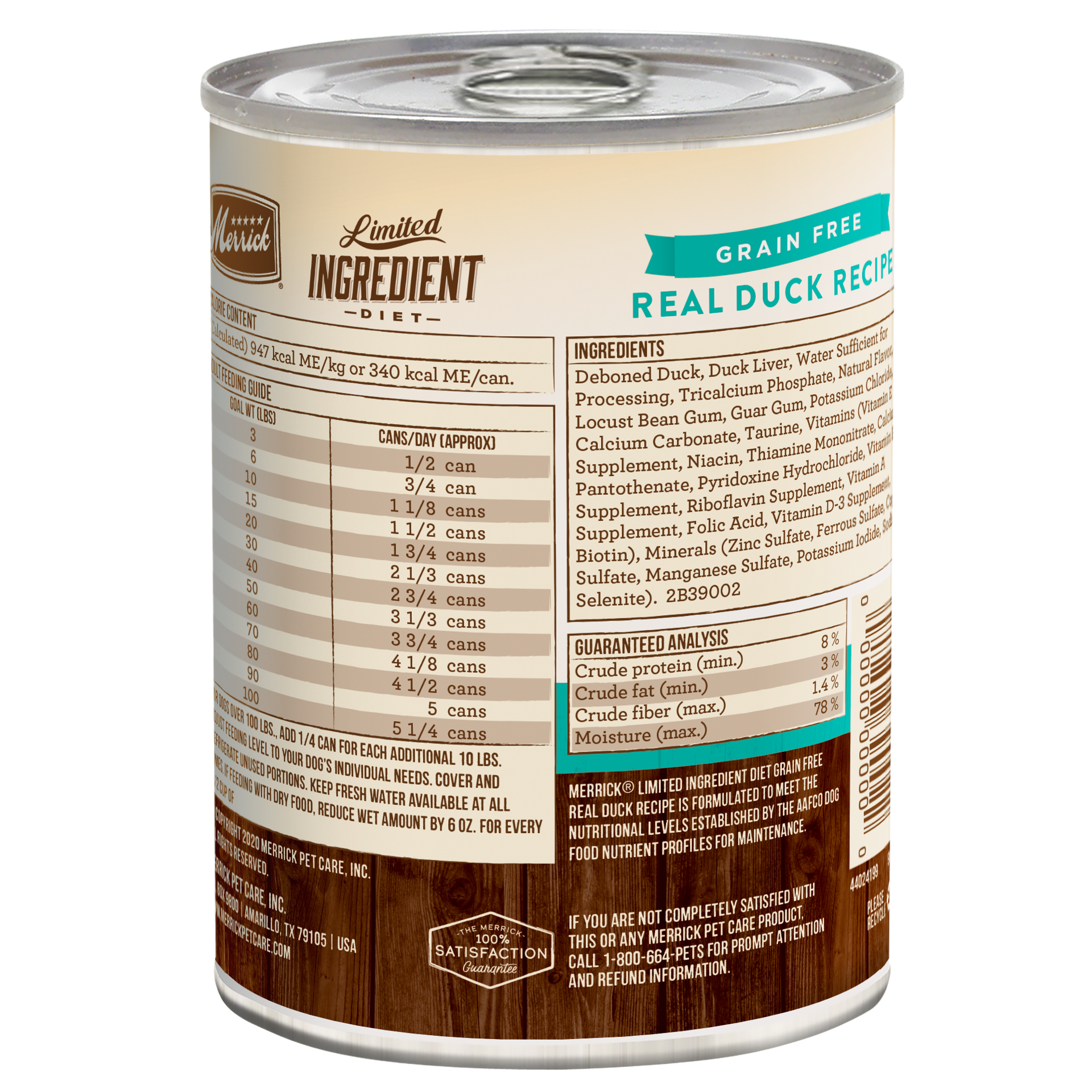 slide 3 of 3, Merrick Limited Ingredient Diet Grain Free Wet Dog Food Real Duck Recipe -  12.7 oz Can, 12.7 oz