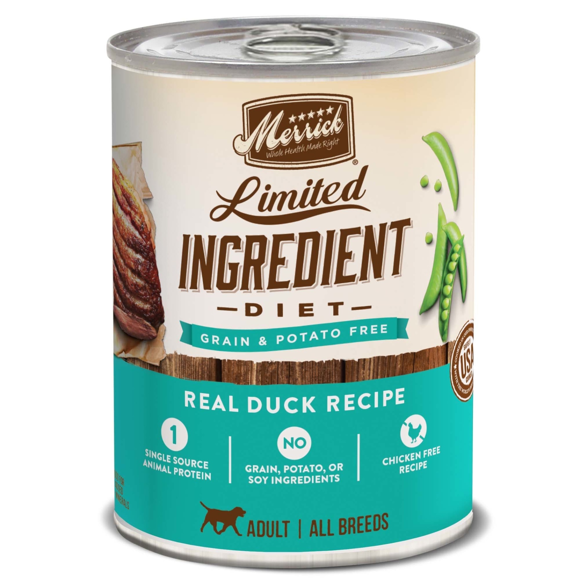 slide 1 of 1, Merrick Limited Ingredient Diet Real Duck Recipe Dog Food, 12.7 oz