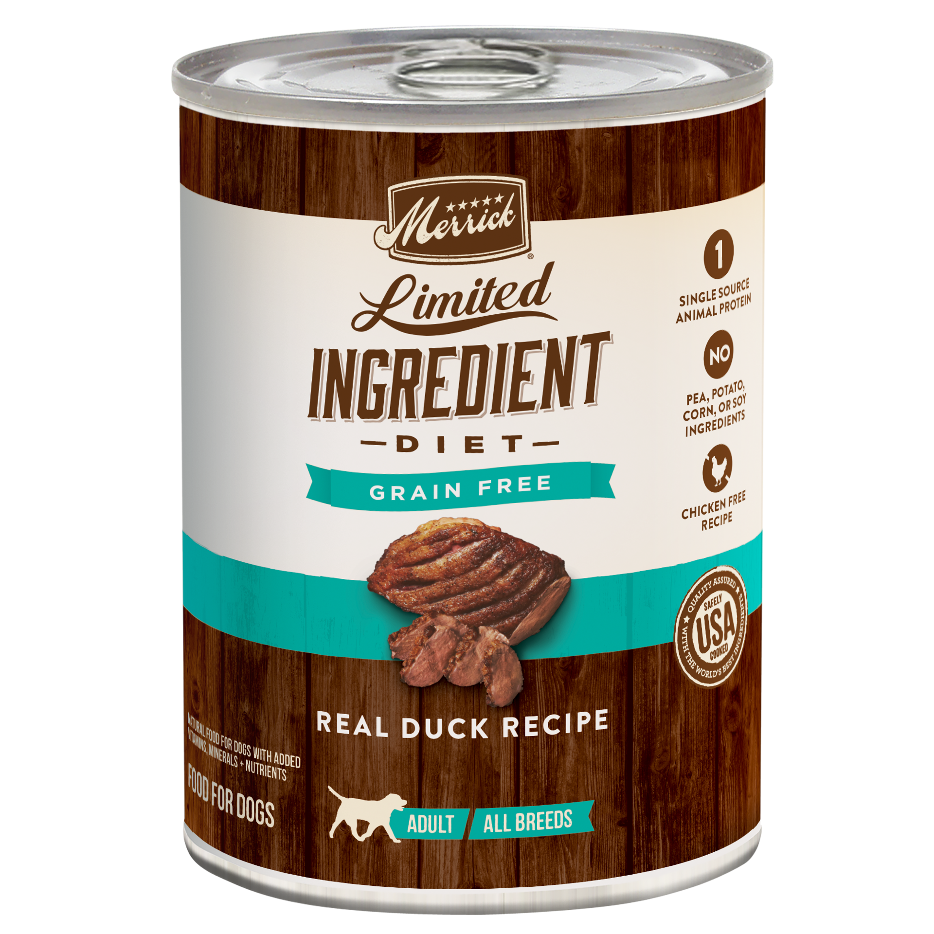 slide 1 of 3, Merrick Limited Ingredient Diet Grain Free Wet Dog Food Real Duck Recipe -  12.7 oz Can, 12.7 oz