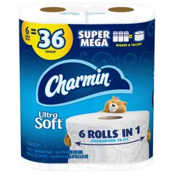 Charmin Ultra Soft Toilet Paper 6 Super Mega Rolls, 366 Sheets Per Roll