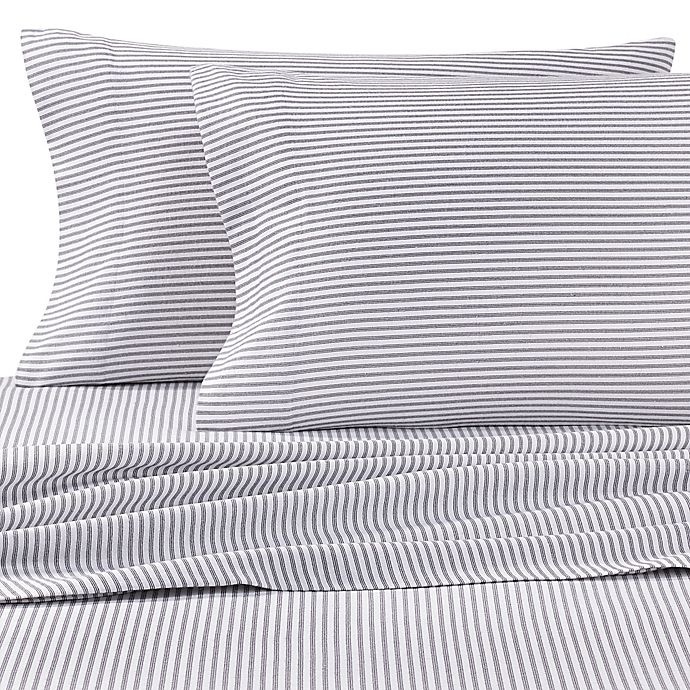 slide 1 of 1, The Seasons Collection Heavyweight Flannel Stripe King Pillowcases - Grey, 2 ct