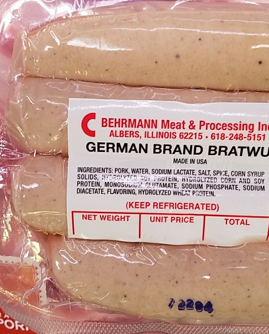 slide 1 of 1, Behrmann Smoked Pork German Bratwurst, per lb