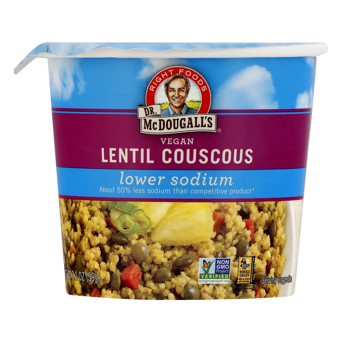 slide 1 of 1, Dr. McDougall's Lower Sodium Vegan Lentil Couscous, 2.1 oz