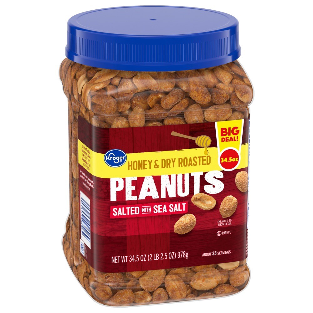 slide 2 of 3, Kroger Honey & Dry Roasted Peanuts With Sea Salt, 34.5 oz