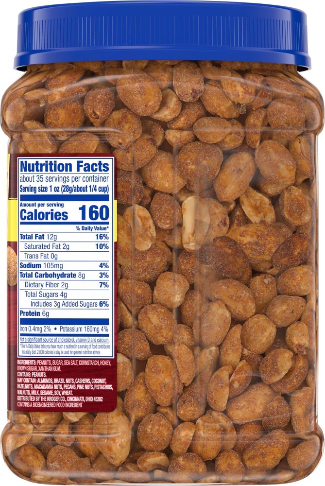 slide 3 of 3, Kroger Honey & Dry Roasted Peanuts With Sea Salt, 34.5 oz