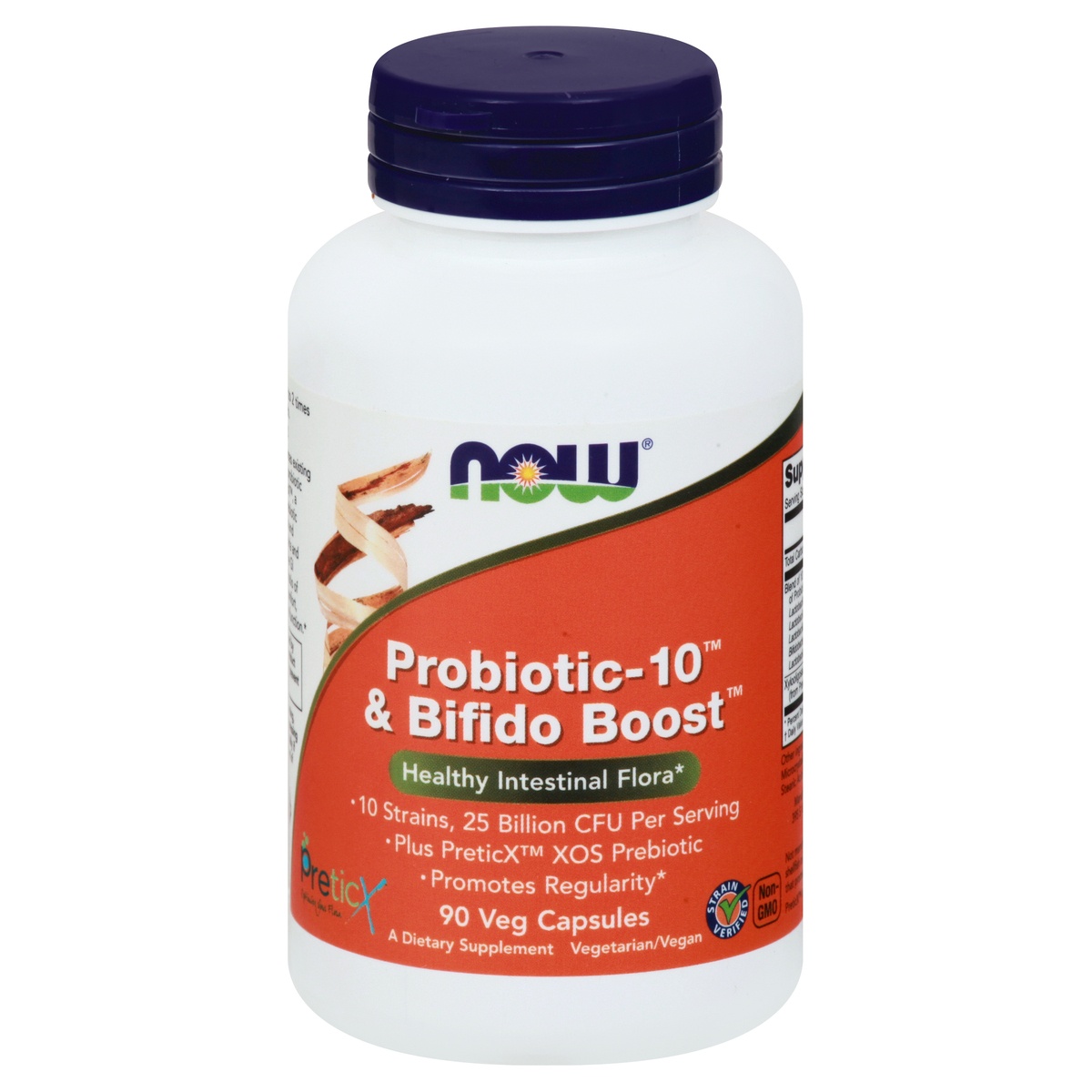 slide 1 of 1, Now Naturals Healthy Intestinal Flora Veg Capsules Probiotic-10 & Bifido Boost 90 ea, 90 ct