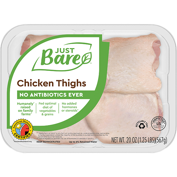 slide 1 of 2, Just BARE Brand Chicken Thighs, 20 oz