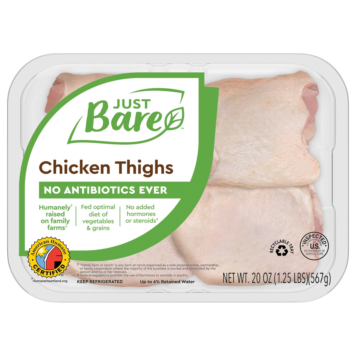 slide 1 of 5, All Natural Fresh Chicken, Hand-Trimmed, Boneless, Skinless Thighs, 1.25 lb