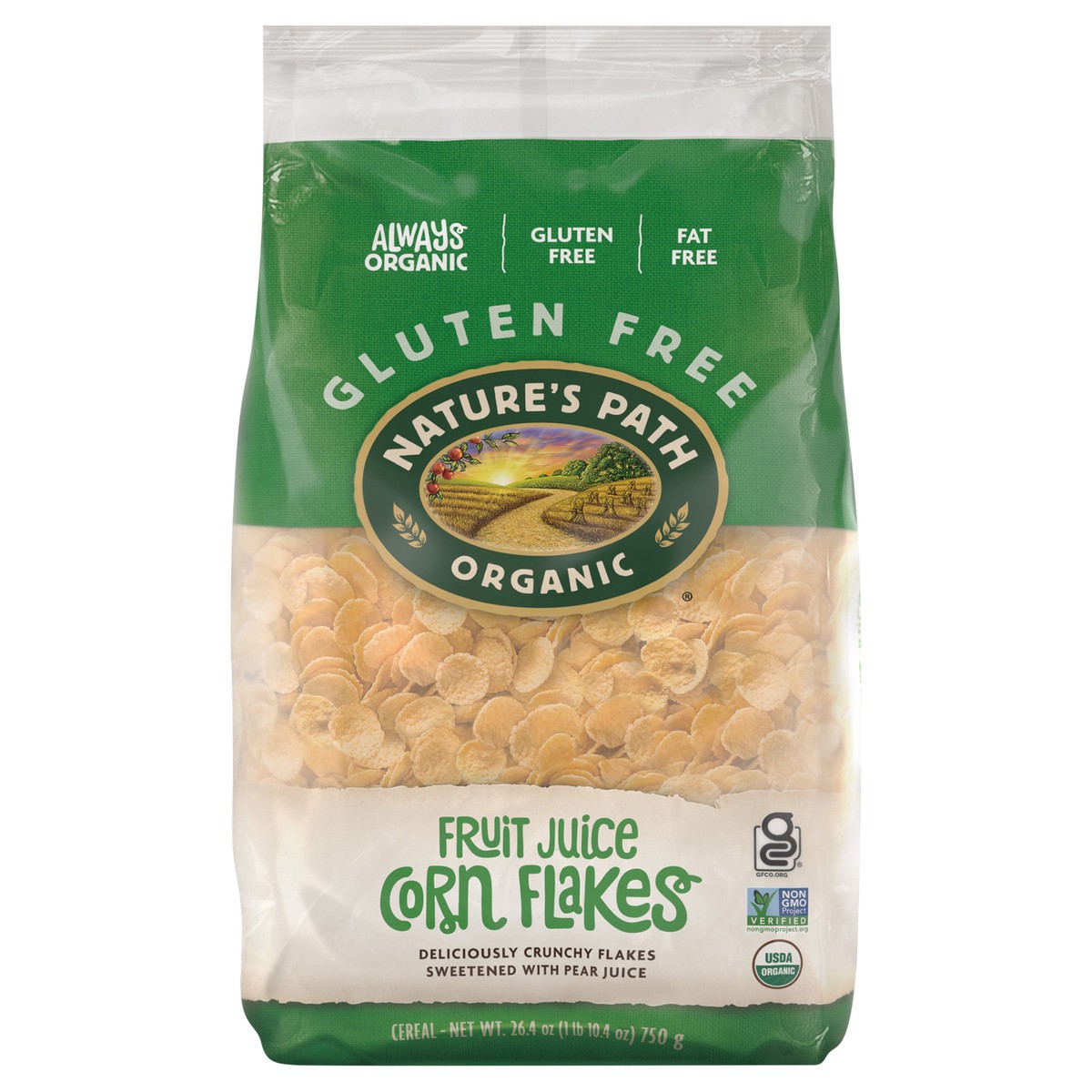 slide 1 of 1, Nature's Path Organic Fruit Juice Sweetened Corn Flakes Cold Cereal 26oz EcoPac Bag, 26.4 oz