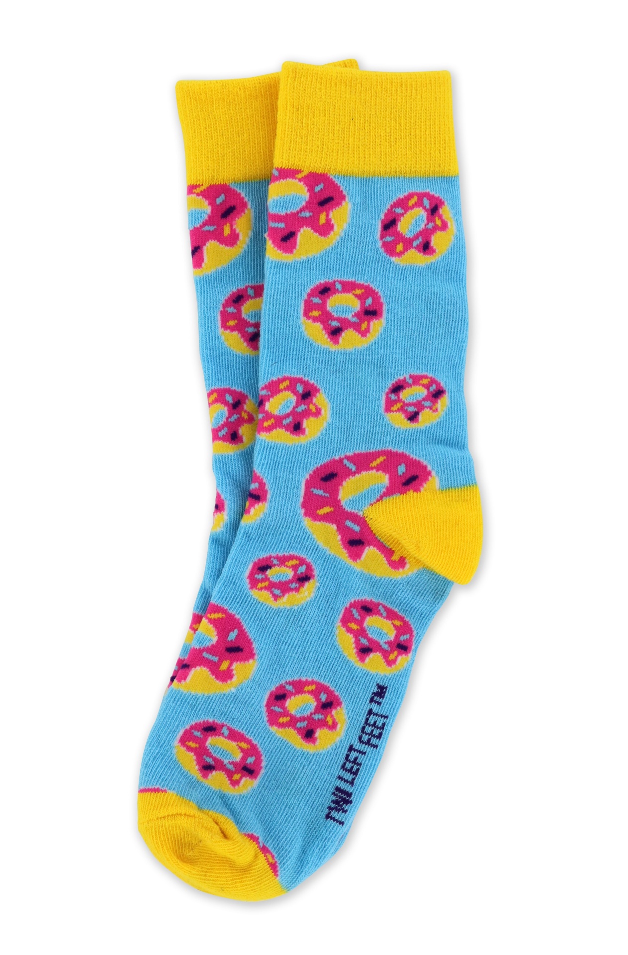 slide 1 of 1, Two Left Feet Donut Worry Be Happy Big Kids Socks, 1 pair