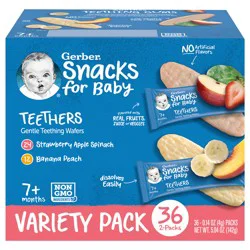 Gerber Snacks for Baby Teethers Strawberry Apple Spinach & Banana Peach 36-0.14 oz Snacks Variety Pack