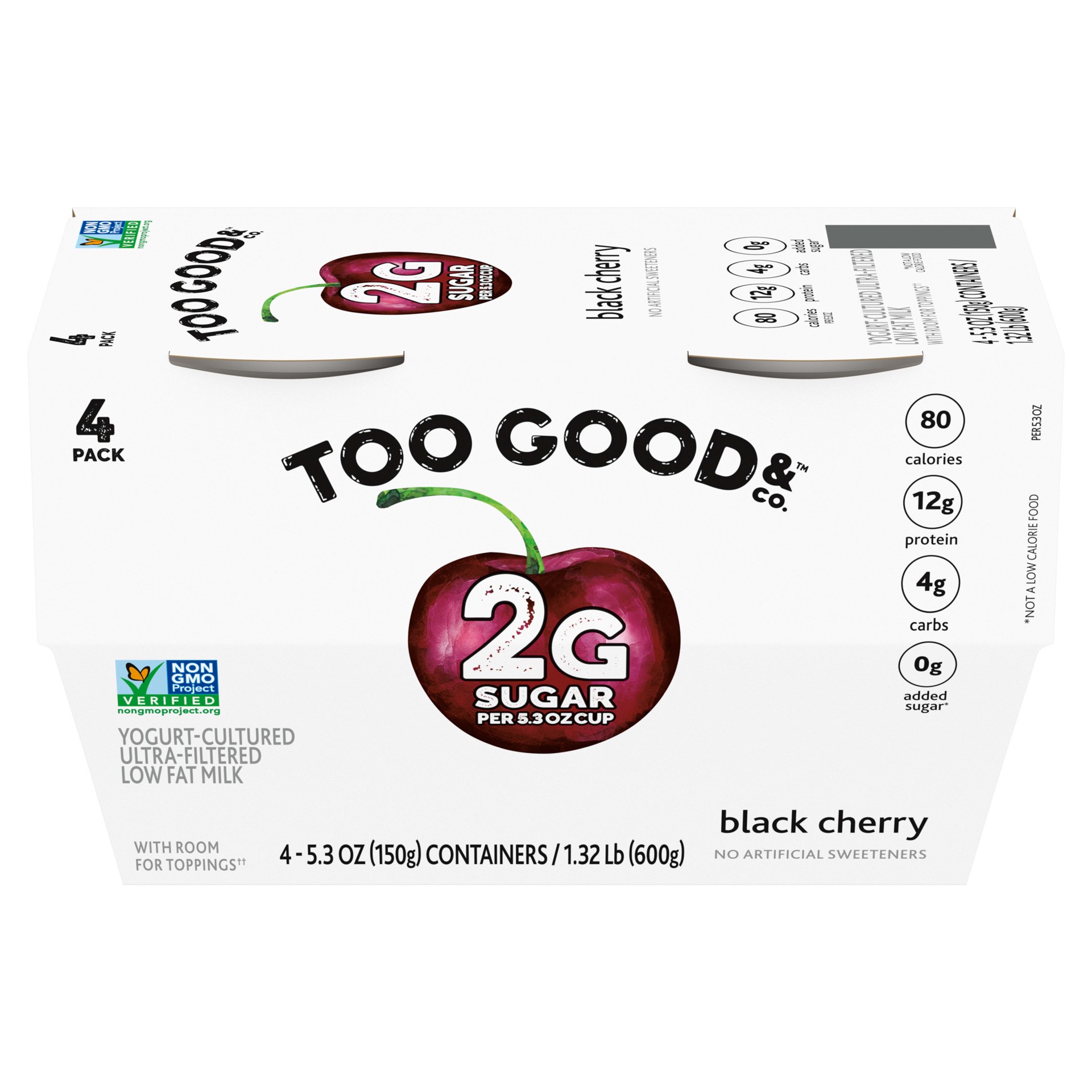 slide 1 of 5, Too Good & Co. Cherry Low Fat Greek Yogurt Cultured Product, 5.3 OZ Cups, 4 Ct, 5.3 oz