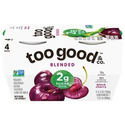 Too Good & Co. Cherry Flavored Lower Sugar, Low Fat Greek Yogurt Cultured Product, 4 Count, 5.3 OZ Cups