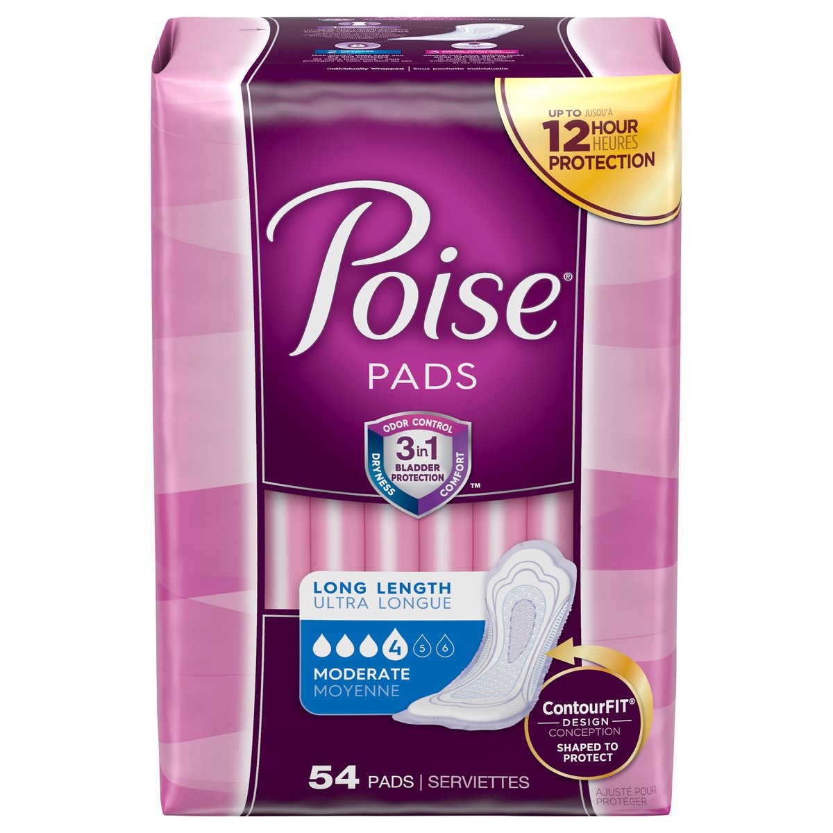 slide 1 of 3, Poise Postpartum Incontinence Bladder Control Pads for Women - Moderate Absorbency - Long - 54ct, 54 ct