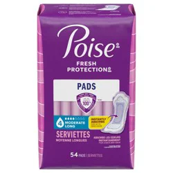 Poise Incontinence & Postpartum Pads for Bladder Leaks, 4 Drop Moderate Absorbency, Long Length, 54 Count