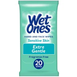 Wet Ones Sensitive Skin Extra Gentle Hand and Face Fragrance Free Wipes 20 Each
