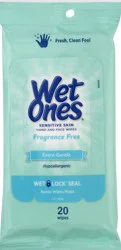 Wet Ones Extra Gentle Hand and Face Fragrance Free Wipes 20 ea