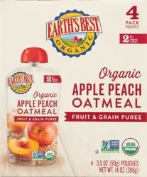 Earth's Best Organic Apple Peach Oatmeal, Stage 2, 4 Pack - 3.5 oz Pouches