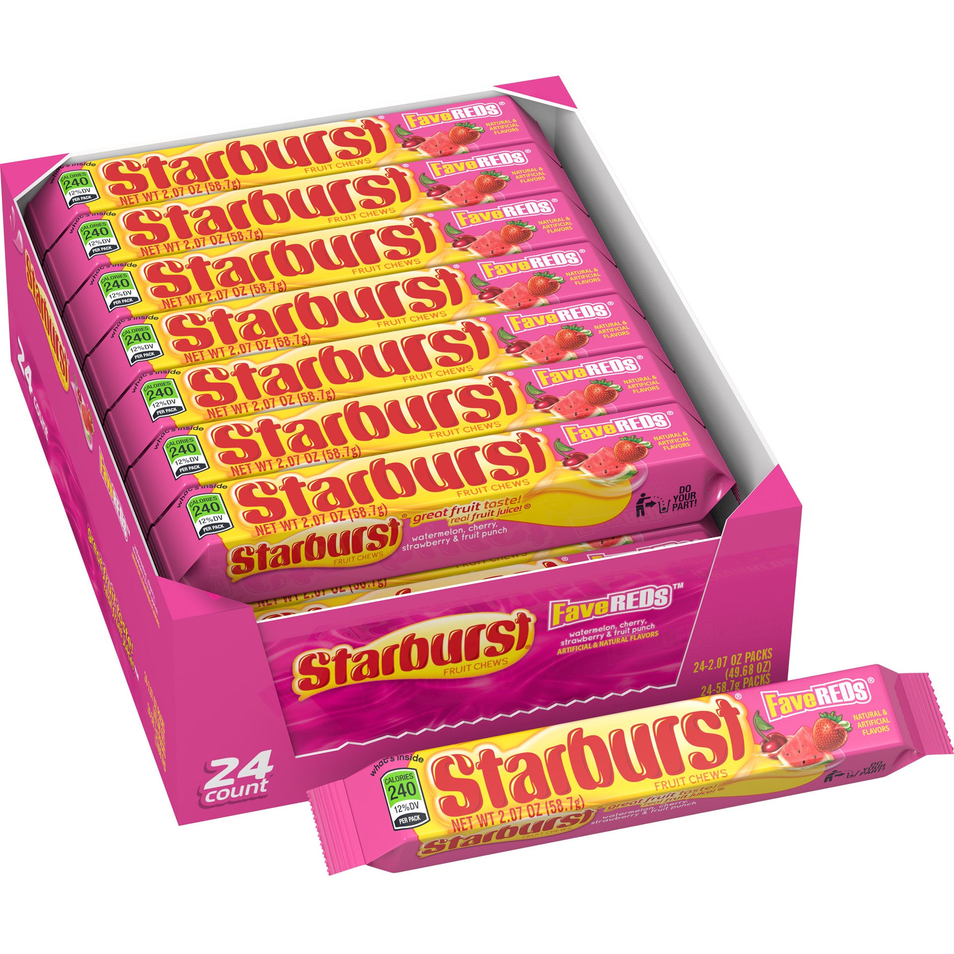 slide 1 of 2, STARBURST FaveREDs Chewy Candy Bulk Pack, Full Size, 2.07 oz, (Pack of 24), 49.68 oz