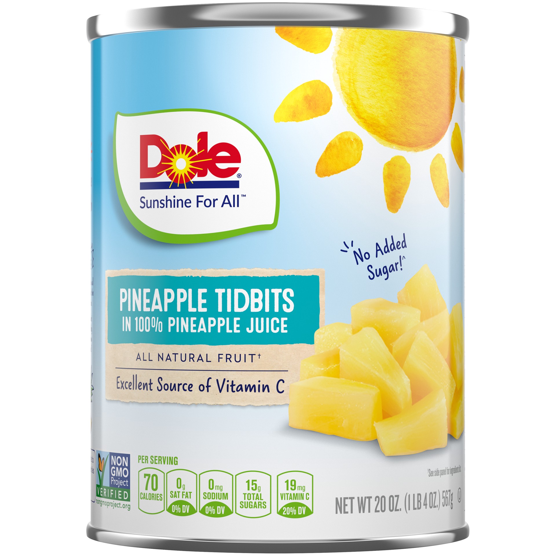 slide 1 of 1, Dole Pineapple Tidbits in 100% Pineapple Juice 20 oz. Can, 20 oz