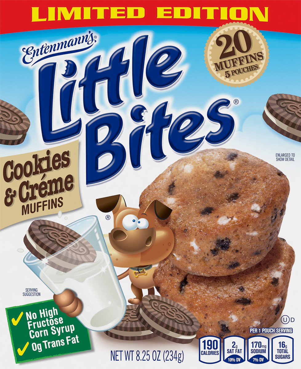 slide 1 of 5, Entenmann's Little Bites Cookies & Cream Muffins 5 Ct 8.25 Oz, 20 ct