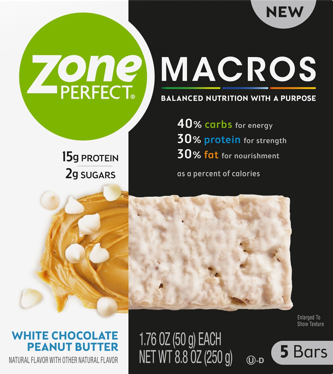 slide 1 of 6, Zone Perfect White Chocolate Peanut Butter Macros Bars 5.0 ea, 5 ct